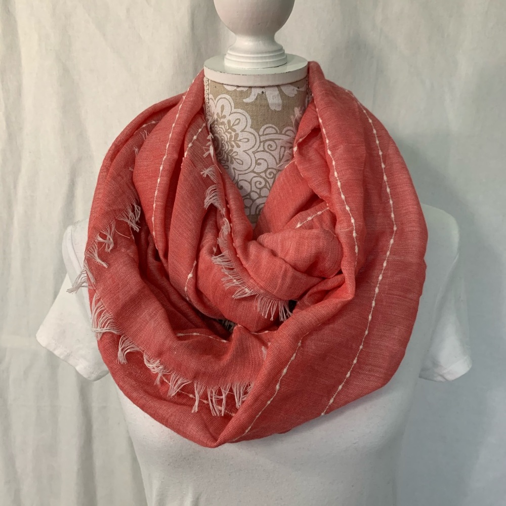 Bloomingdale's Coral Infinity Scarf with White Stitching